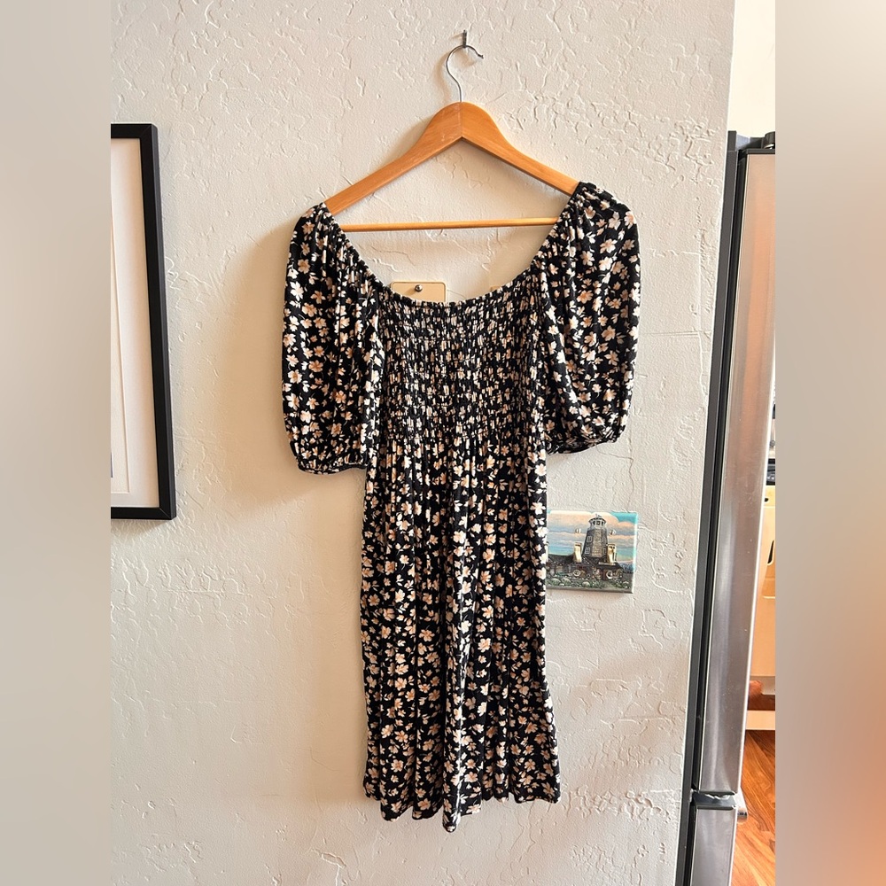 By Together Black Midi Dress with Cream Floral Print